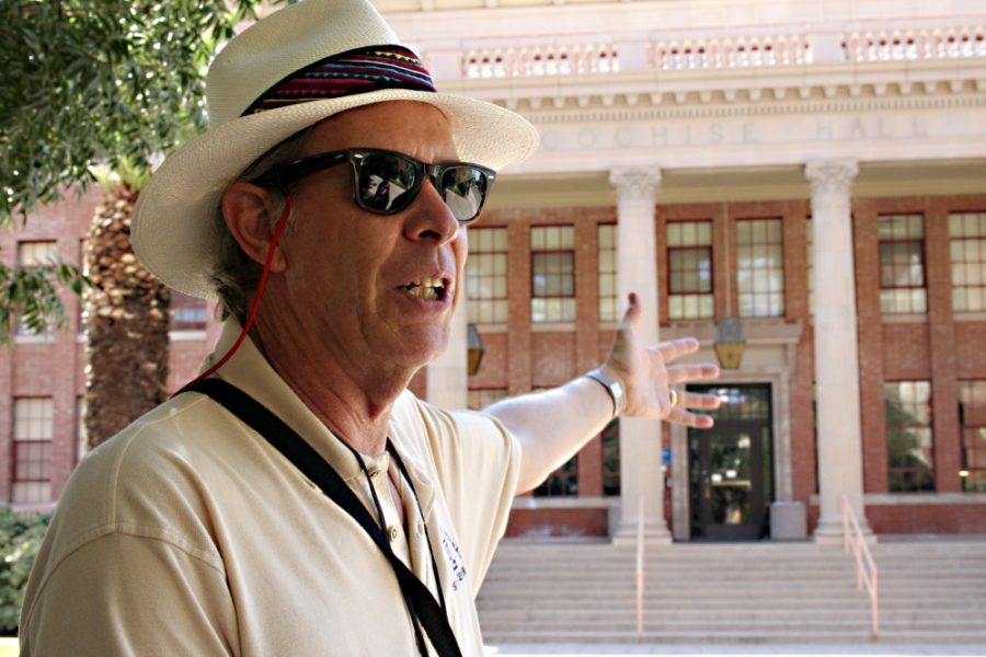 James Bly, a 1968 UA alumnus, gives a history tour through campus on Wednesday. The Visitor Center gives different types of tours throughout the week.