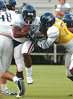 Arizona wideout Mike Thomas trys to avoid the tackle during last 