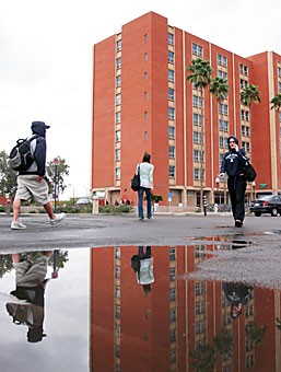 An estimated .04 inches of rain fell on the UA campus, including by Coronado Residence Hall yesterday, an amount that is not considered sufficient to break Tucsons now 78-day rainless streak.