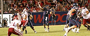 UA quarterback Willie Tuitama looks downfield for an open man during the Wildcats 48-20 rout over Washington State on Sept. 29 at Arizona Stadium. Lacking consistency throughout the season, Tuitama and the rest of the Wildcats will try their hand at rebounding tomorrow afternoon against Stanford.