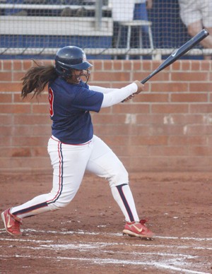 Arizona freshman Lini Koria hits the ball into play hit in a 6-0 win over New Mexico on Saturday at Hillenbrand Stadium. The Wildcats went 5-0 in the Arizona Fall Classic this weekend and outscored their opponents 65-3.