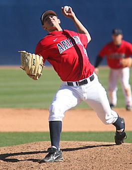Southpaw Brad Mills prepares to fire during Arizonas 12-1 win over Gonzaga Feb. 4. Mills has started the season on a tear, leading the team with a 1.32 ERA en route to winning his first two starts.