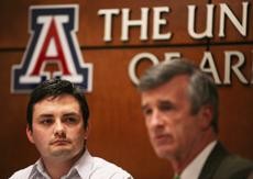 UA Student Regent David Martinez III, listens to President Shelton address the Arizona Board of Regents via teleconference from the Harvill building yesterday afternoon regarding the potential tuition surcharge for Fall 2009.