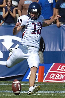 Place kicker Jason Bondzio  prepares for a kickoff during Arizonas 20-7 loss to Brigham Young on Saturday. Though Bondzio had no field-goal attempts, he said he remains confident in his ability to do so.