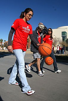 Basketball-toting students raised about $2,000 for student scholarships and WorldCare, a local international-relief organization, at Saturdays Big Dribble around the UA Mall.