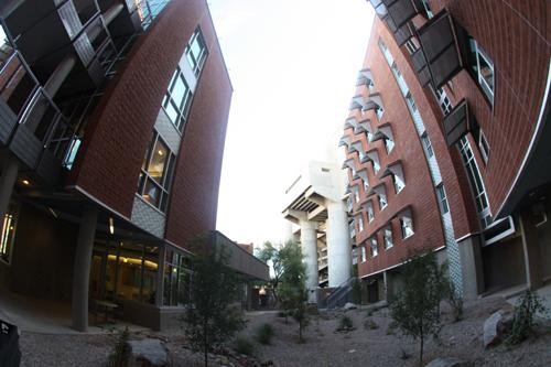 Likins Hall is built around a hacienda-style courtyard that utilizes drought-tolerant plants. 