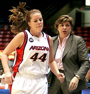 Claire C. Laurence/Arizona Daily WildcatArizona sophomore Jessie Robinson, a former intramural basketball player in Colorado, was forced into action Saturday, playing a career-high seven minutes. The Wildcats may yet again need Robinson, as only six scholarship players are available to play in the Wildcats 8 p.m. game at Oregon