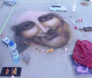 Saint John the Baptist, a work in chalk by Cait NiSiomon in Santa Rosa Park. The third annual Tucson Madonnari project, which begins this weekend, will give the community a chance to witness the creation of similarly unique works. 