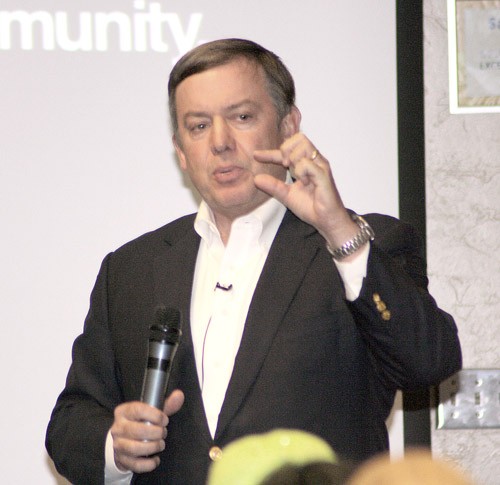 Rodney Haas /Arizona Daily Wildcat 

Arizona State University President Michael Crow spoke yesterday in the Student Union Memorial Center about facing the economic issues affecting higher education.