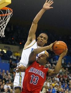 UA guard Nic Wise drives to the basket on UCLA guard Russell Westbrook during the Wildcats 82-60 loss Saturday at No. 5 UCLA. Arizona fell behind early and never mounted a comeback in its largest margin of defeat of the season.