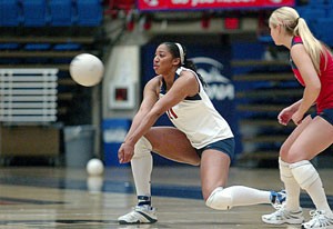 Outside hitter Whitney Dosty goes down for a dig in an offseason game against New Mexico State Saturday in McKale Center. Dosty will be a redshirt junior next season after missing the majority of last year due to an array of knee injuries.