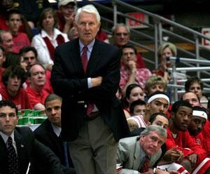 Arizona head coach Lute Olson watches from the sidelines in the Wildcats 102-87 victory on Nov. 19, 2006 in McKale Center. Olson is on a full years paid leave of absence, while one of his legendary coaching counterparts, Bobby Knight announced his resignation from Texas Tech on Monday.