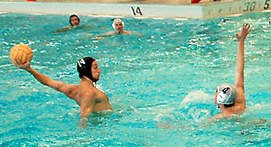 Arizona club water polo players protect their goal during a tournament in Logan, Utah, last weekend, which they swept. This weekend they will take to the pool at the Student Recreation Center for the UA-hosted Cactus Classic. 