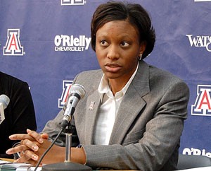 Arizona womens basketball head coach Niya Butts talks with the media during an April 4 press conference in McKale Center. Butts was busy during her first few weeks in Tucson as shes tried to finalize her staff and get her program in order for next season.