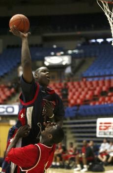 Top-5 2009 prospect Renardo Sidney leaps over a defender in the Arizona Cactus Classic on May 10 in McKale Center. Sidney said it was a good move for Brandon Jennings to go to Europe but that hed never do the same.