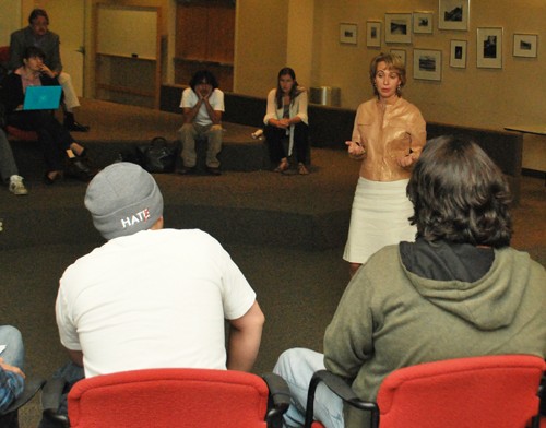 Valentina Martinelli / Arizona Daily Wildcat

Gabrielle Giffords speaks to the Young Democrats Club  in the Kiva room in the SUMC on Wednesday Oct 27. Raul Grijalva spoke after her.