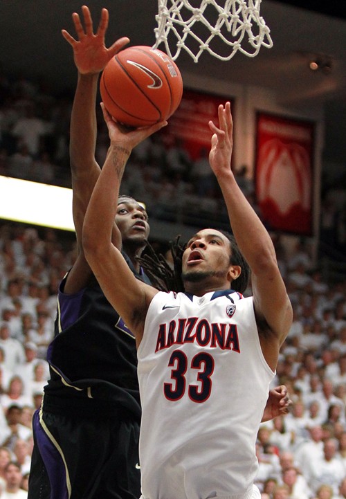 Mike Christy / Arizona Daily Wildcat

The Arizona Wildcats hosted the Washington Huskies in a battle of Pacific 10 Conference basketball leaders Saturday, Feb. 19, 2011, in McKale Center in Tucson, Ariz. A defensive stop highlighted by a Derrick Williams block with 1.8 seconds remaining sealed the 87-86 Arizona win.