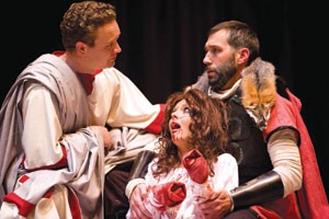 Marcus Andronicus, left, reveals his niece Lavinia to her father, Titus Andronicus. 