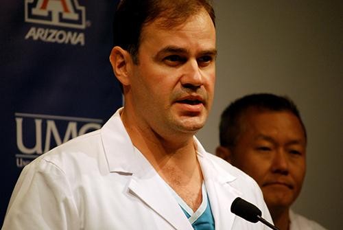 Dr. Michael Lemole, chief of neurosurgery at University Medical Center, reports on Rep. Gabrielle Giffords condition during a press conference held January 9, 2011.  By Thursday, doctors reported that Giffords? condition continues to improve and that she is starting physical therapy.