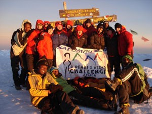 The 3 Peaks 3 Weeks 2007 team poses at the top of Mt. Kilimanjaro in Africa. The excursion, which raises money and awareness for HIV/AIDS prevention by climbing Mt. Meru, Mt. Kenya and Mt. Kilimanjaro, is set to go again in 2009, including UA alumna Toni Harris as part of the team.