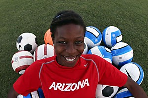 Arizona double-threat athlete Jasmin Day competes in the high jump for the track and field team in the spring and currently plays for the soccer team. The sophomore leads the team in scoring and had the winning goal against then-No. 3 Texas on Sept. 9.