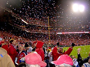 Confetti rains down on Cardinals fans following their teams win over Detroit in Game 5 of the World Series in Busch Stadium. St. Louis united in celebration at the ballpark and in the surrounding streets after the game.