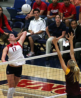 Sophomore outside hitter Randy Goodenough gets ready to swing during Arizonas 3-1 loss to ASU on Sept. 22. The Wildcats and Washington State, who have each won only one Pacific 10 Conference game, play tonight at 7 p.m. in McKale Center.