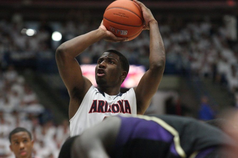 Junior forward Solomon Hill attempts a free throw in the second half of the Wildcats match-up against the Washington Huskies on Saturday, January 28, 2012. The Wildcats lost 69-67. 

Colin Darland / Daily Wildcat