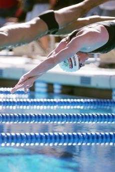UA sophomore Robert Iddiols leaps off the starting block during a dual meet win against ASU at Hillenbrand Aquatic Center on Feb. 14. The Arizona mens swimming and diving teams head to Long Beach Calif., for the Pacific 10 Conference Champions, which run today through Saturday.