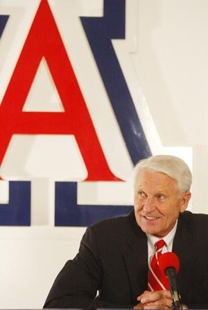 UA mens basketball head coach Lute Olson addresses the media Tuesday in McKale Center. Olson enters his 25th season as the Wildcats head coach after taking last season off for personal reasons.