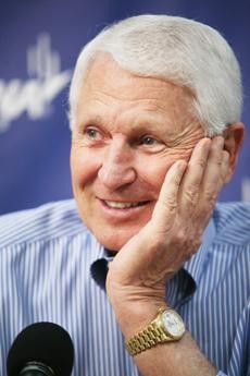 Former Arizona mens basketball coach Lute Olson reflects on the past 25 years during his first press conference since his retirement in October, on Wednesday in McKale Center. Olson said he is excercising several hours per day.