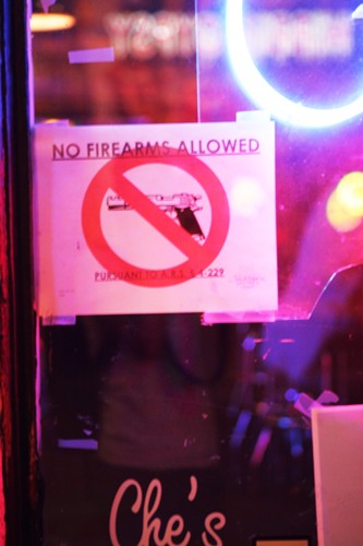 The new law that allows firearms allowed in bars goes in affect tomorrow Wed. Sept. 30th. Bars, like Ches are preparing for the law by placing No Firearms Allowed signs in their windows and around the bar.