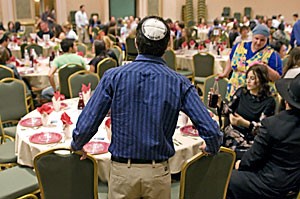 Engineering sophomore Josh Grosman waits for the ceremony to begin at last nights UA Passover Seder at the University Park Marriott Hotel.