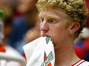 Arizona forward Chase Budinger watches time wind down in the Wildcats 92-64 loss to North Carolina Jan. 27 in McKale Center, the most lopsided loss ever at home for Arizona under head coach Lute Olson.