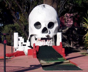 This ominous skull is one of many oversized inhabitants of the now-defunct Magic Carpet Golf.