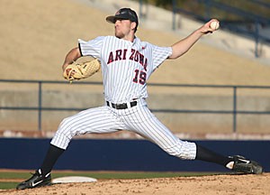 Junior southpaw David Coulon rears back to throw a pitch in Arizonas 4-2 win over Utah Valley State yesterday at Sancet Stadium. Coulon struck out 11 and held the Wolverines hitless for the first six innings as the Wildcats won their fourth consecutive game.