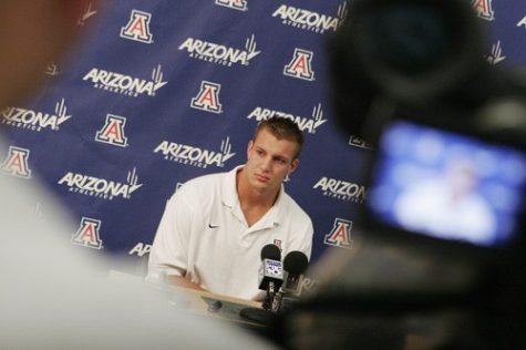 Colin Darland/Arizona Daily Wildcat

Arizona's Rob Gronkowski addresses the media for the first time in months after a controversial back surgery that left him out of action for the entirety of the 2009 Season.