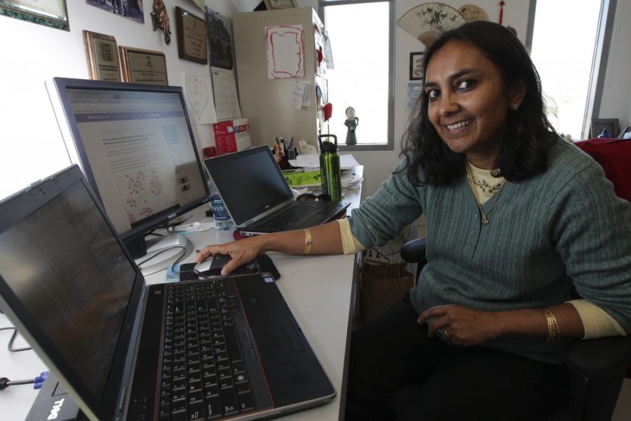 Gordon Bates / Arizona Daily Wildcat
Suhda Ram, a McClelland proffesor of Management Information Systems, regularly uses computers in her classroom to analyze social media and business intelligence. Ram has a facebook group for her class that she encourages her class to use during the lecture so she can demonstrate the uses of social media.