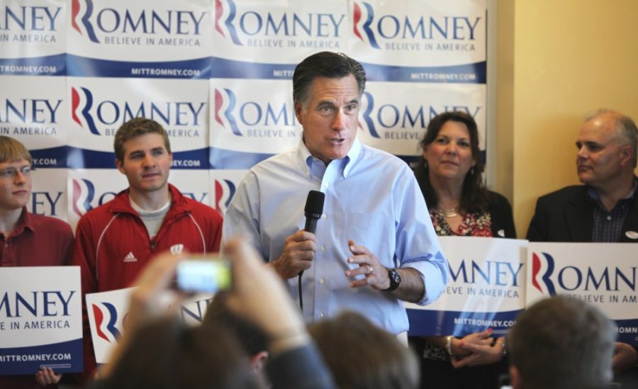 GOP+presidential+hopeful+Mitt+Romney+spoke+to+a+crowd+at+Cousins+Subs+in+Waukesha%2C+Wisconsin%2C+Tuesday%2C+April+3%2C+2012.+The+Wisconsin+primary+was+held+today.+%28Rick+Wood%2FMilwaukee+Journal+Sentinel%2FMCT%29