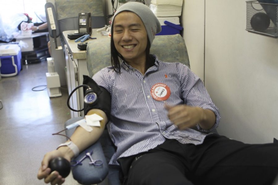 Will Ferguson / Arizona Daily Wildcat

James Wilson, a freshman mechanical engineering major, donates blood. Members of the Red Cross collect blood from volunteers on the University of Arizona campus. The photos were taken on Friday, April 27, 2012.
