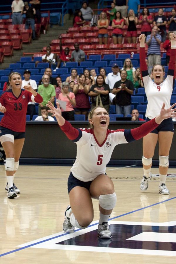Larry Hogan/Arizona Daily Wildcat

Chanel Brown, No. 5 Setter, and the UA volleyball team play Utah Valley on Aug. 25, 2012.