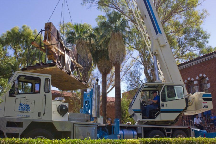 Hailey Eisenbach /  Arizona Daily Wildcat

A giant piece of a large seqioua tree makes its way to its new home in UAs Laboratory of Tree-Ring Research.