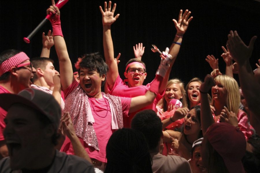 Kevin Brost /  Arizona Daily Wildcat

The freshman class council celebrates their first place win in the ThinkPink fashion show in Gallagher Theatre on Monday. Proceeds went to the Susan G. Komen for the Cure, a foundation for breast cancer.