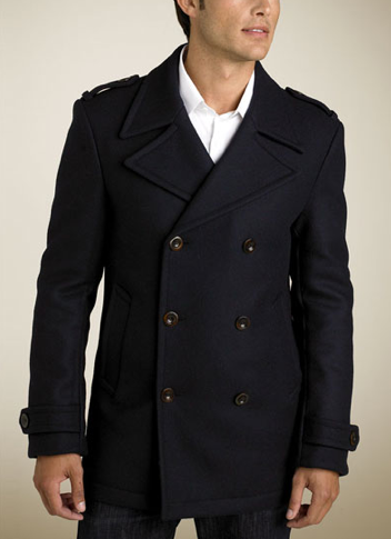 Guys, dress up this chilly weekend in a peacoat