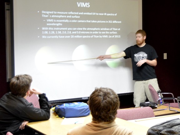 Ryan Revock /  Arizona Daily Wildcat

Jake Turner lectures at the UA Astronomy Club Monday, Feb. 25, 2013 in Tucson, Ariz.  He is one of the founding club members of the extrasolar planet project.