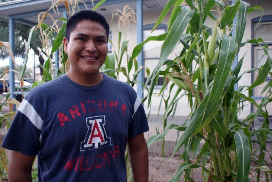 Savannah Douglas // The Daily Wildcat

Loren Dick, a sociology senior, has planted a garden located at the UA Udall Center. Currently, Tohono Oodham corn is growing. 
