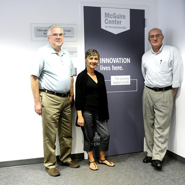 Ryan Revock / The Daily Wildcat

Jim Jindrick (left), Patricia Sias (center) and Emre Toker (right), who are all part of the McGuire Entrepreneurship Program will be able to impact more students thanks to The Dave Sitton Student Mentorship Grant.