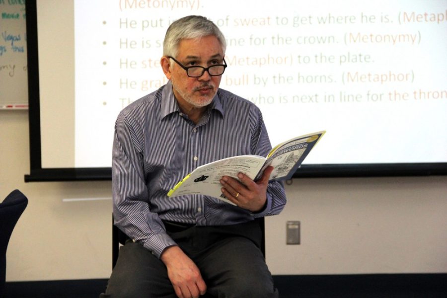 Amy Phelps / The Daily Wildcat

Professor Richard Ruiz teaches his HNRS 195H freshman colloquium class Examining Life Through Word Puzzles in Cesar E. Chavez on Monday. He uses crossword puzzles as a teaching tool for students to better understand language.