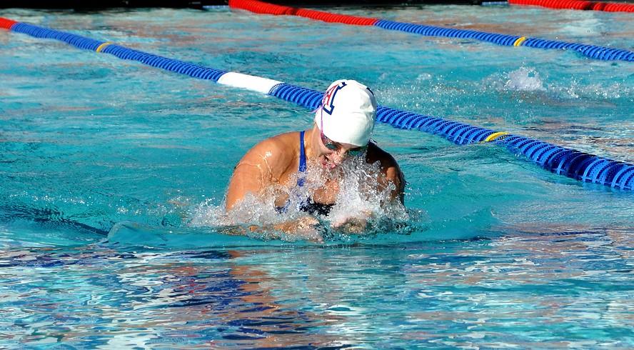 Lili Steffen/ The Daily Wildcat

Emma Schoettmer swims the 200 Yard Breastroke at the UA vs. UCLA swimming and diving meet, Friday.