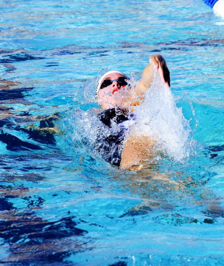 Tyler Baker / The Daily Wildcat

Bonnie D Brandon swims the 200 yard Backstroke against UNLV on Oct. 25 at home.  